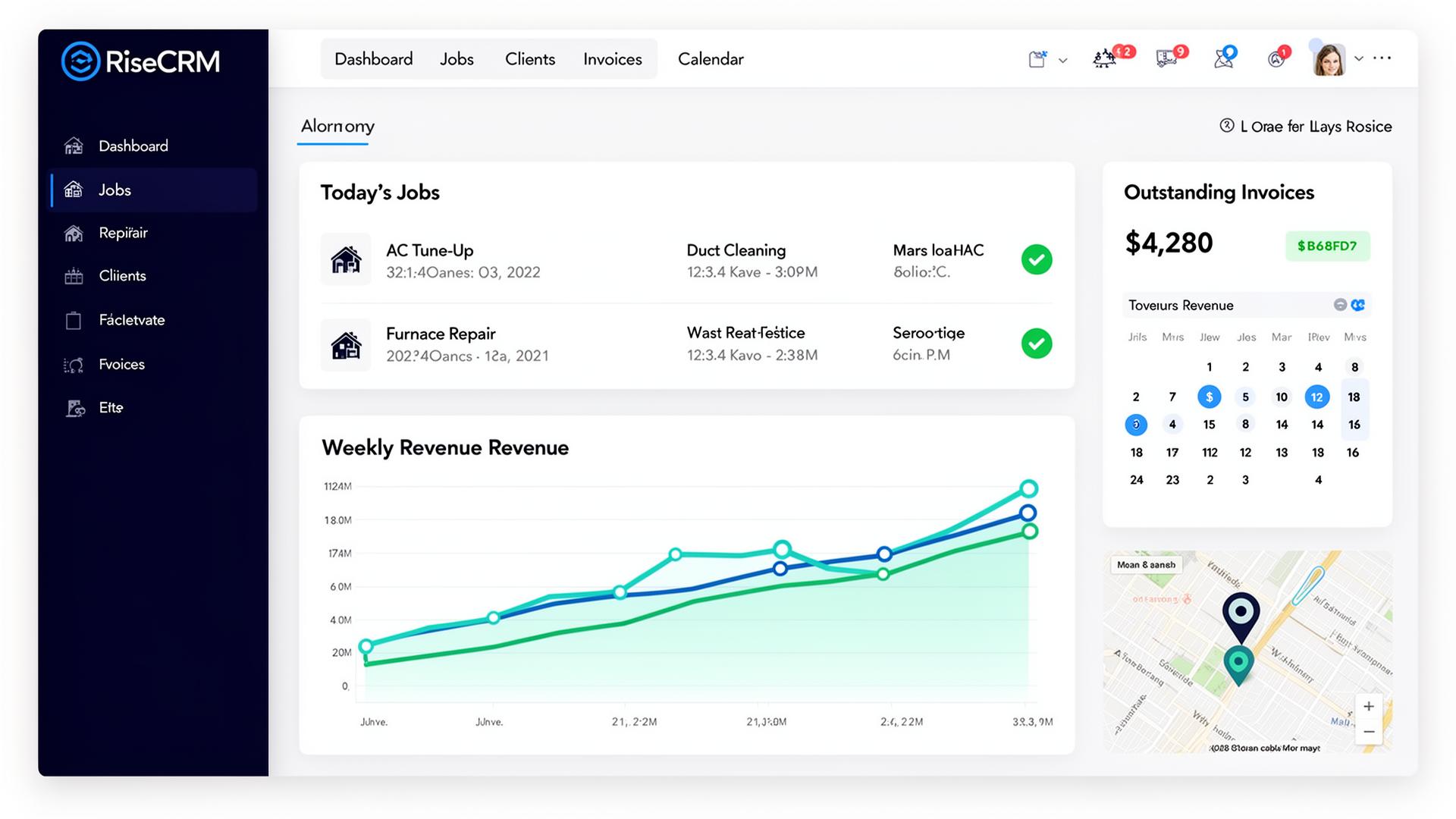Sample RiseCRM dashboard for HVAC Contractor