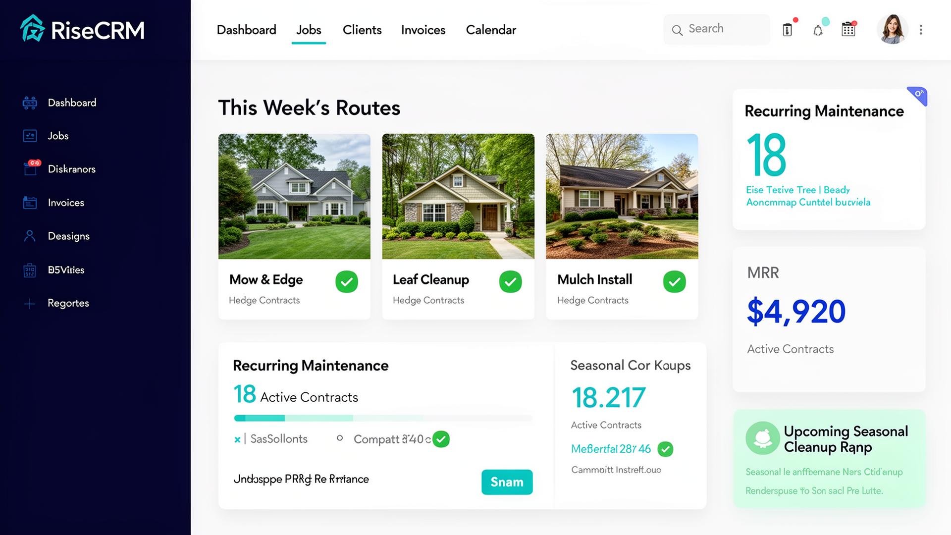 Sample RiseCRM dashboard for Landscaping