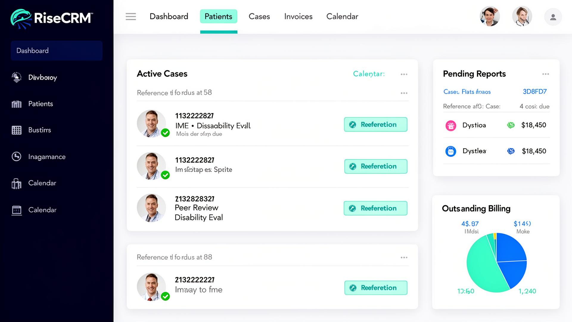 Sample RiseCRM dashboard for Medical / IME Practice